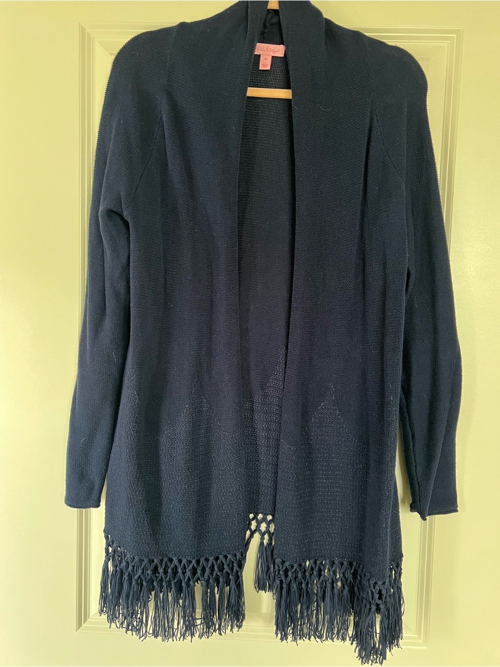 Lilly Pulitzer Navy Open-Front Fringe Hem Sweater